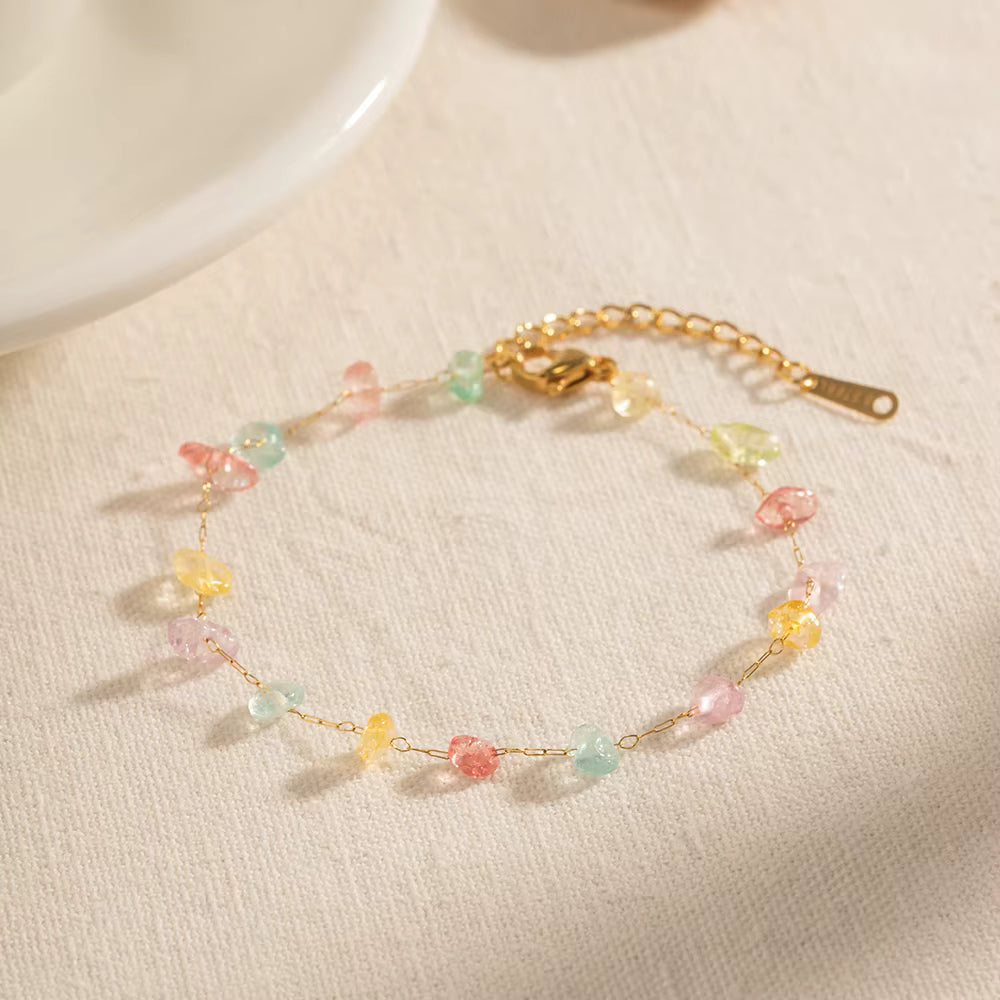 Pulsera Lujo Delicada Piedras de Colores | Dorado