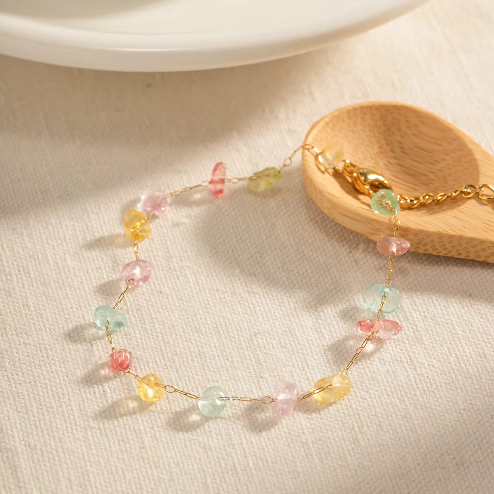 Pulsera Lujo Delicada Piedras de Colores | Dorado
