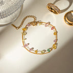 Pulsera Doble Cadena con Dijes de Grava de Colores | Dorado