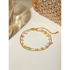 Pulsera Doble Cadena con Dijes de Grava de Colores | Dorado
