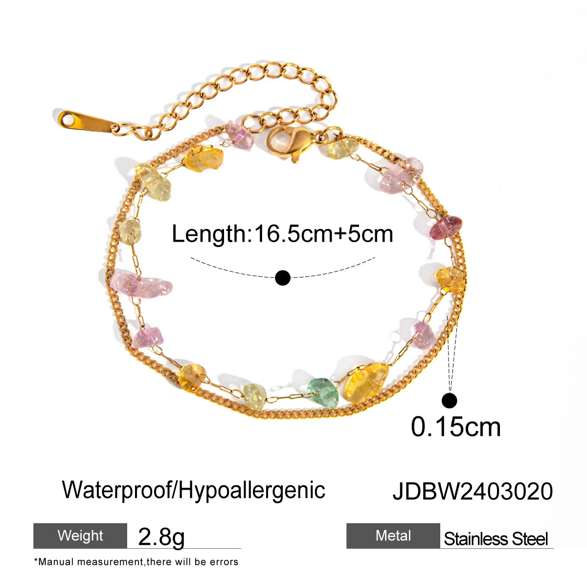 Pulsera Doble Cadena con Dijes de Grava de Colores | Dorado
