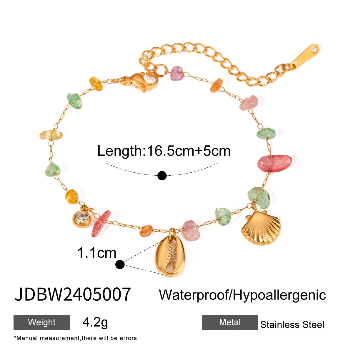 Pulsera con Dije de Concha y Piedras Colorida | Dorado