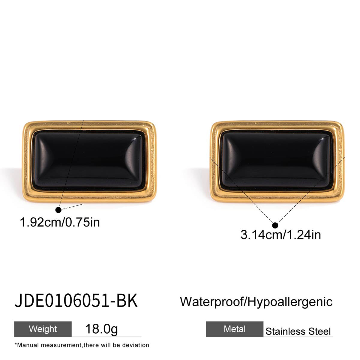 Zarcillo De Boton Estilo Baguette Negro | Dorado