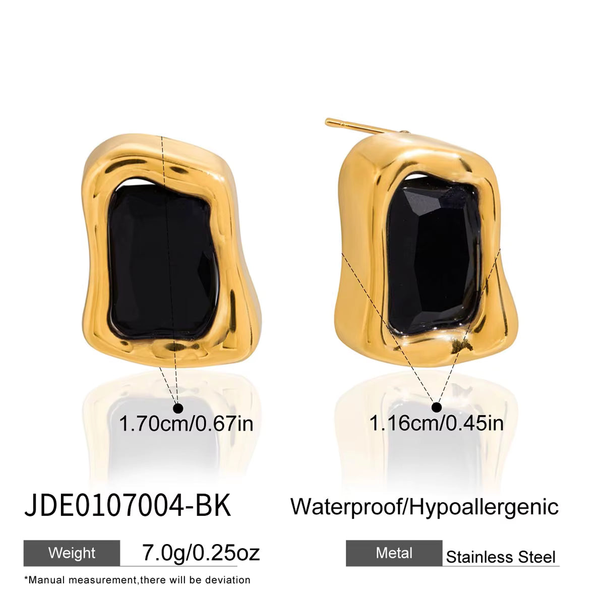 Zarcillo Modernos Con Piedra Negra Facetada | Dorado