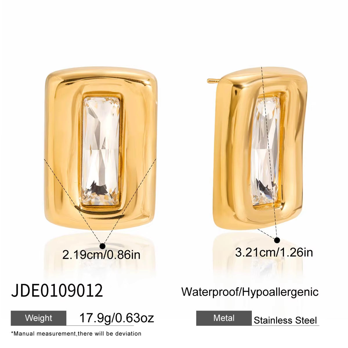 Zarcillo Rectangulares Con Circonia Central | Dorado