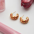 Zarcillos con Corazones Rojos | Dorado
