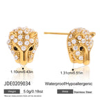 Zarcillo Con Forma De Cabeza De Leopardo Con Cristales | Dorado