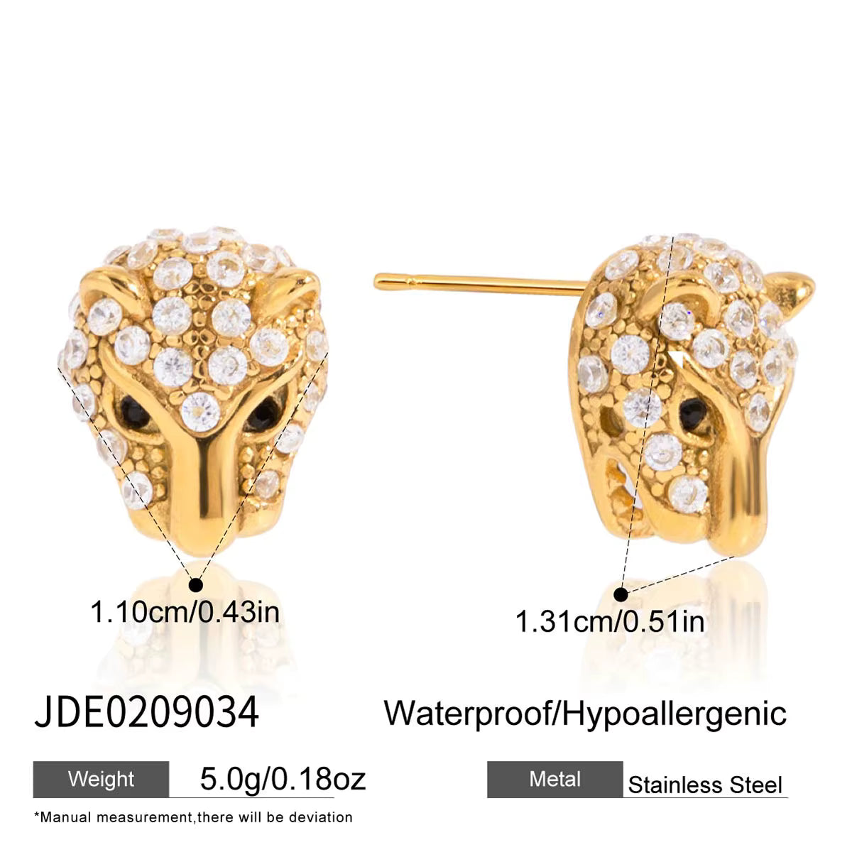 Zarcillo Con Forma De Cabeza De Leopardo Con Cristales | Dorado