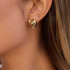 Zarcillo Con Cabeza De Leopardo Manchas Negras | Dorado