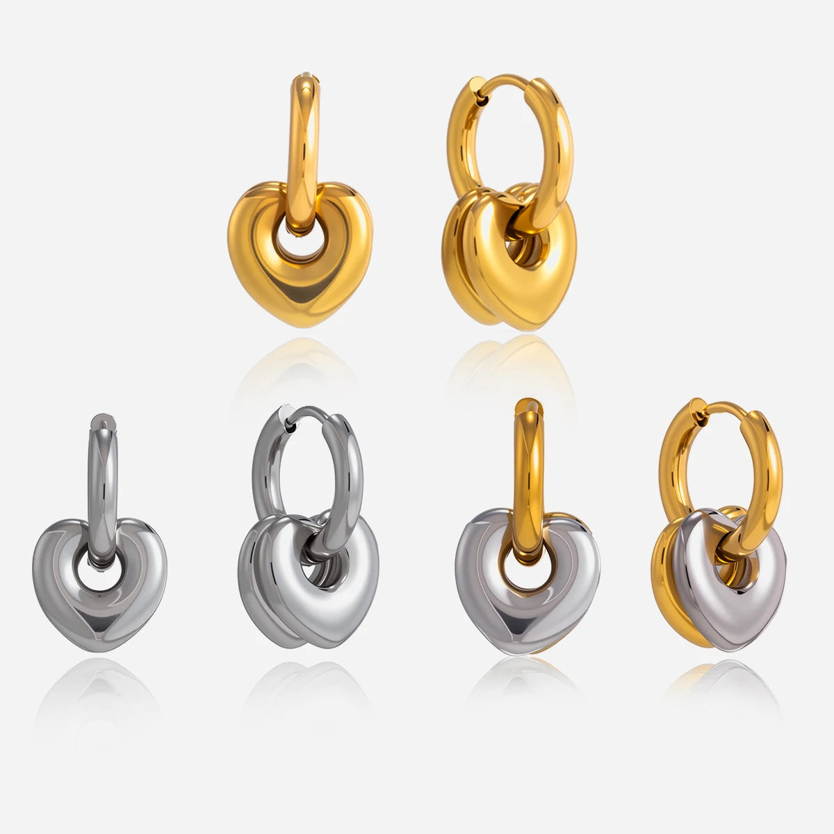 Argolla con Dije de Corazón Chunky | Dorado, Plateado y Bicolor