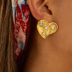 Zarcillo Corazón 3 Brillos | Dorado