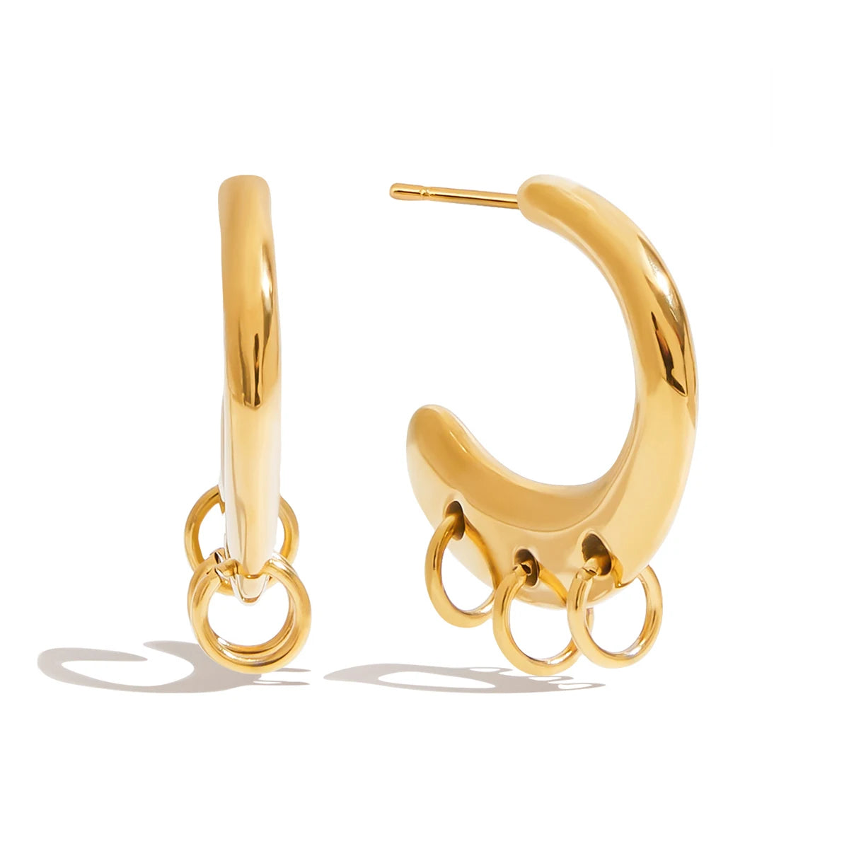 Zarcillo Con Tres Dijes Aros | Dorado