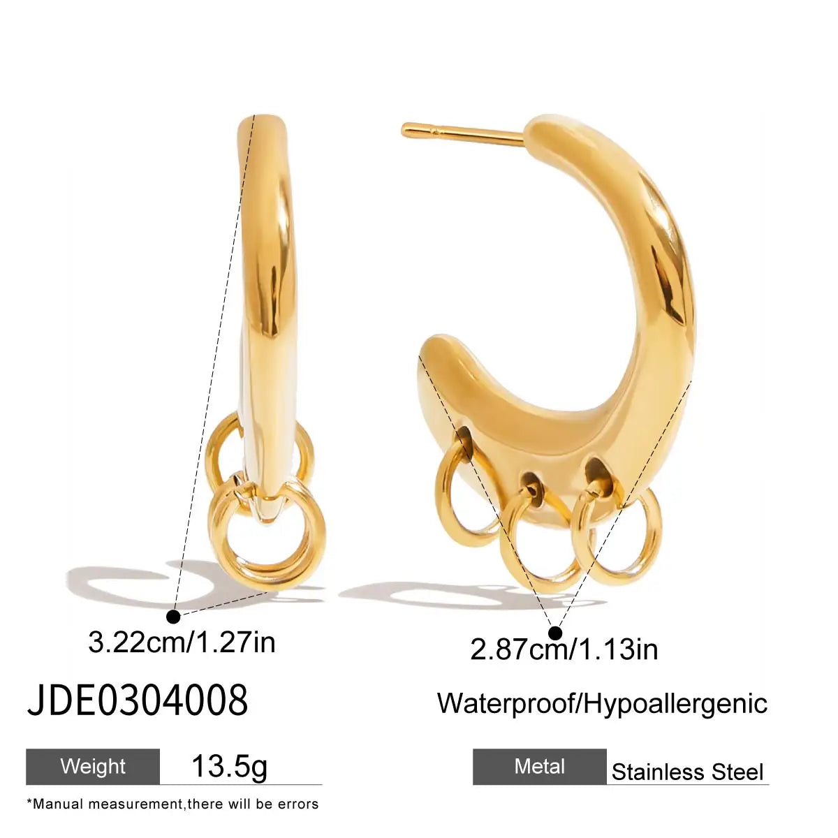 Zarcillo Con Tres Dijes Aros | Dorado