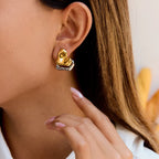 Zarcillos Diseño Corazón Corrugado | Bicolor