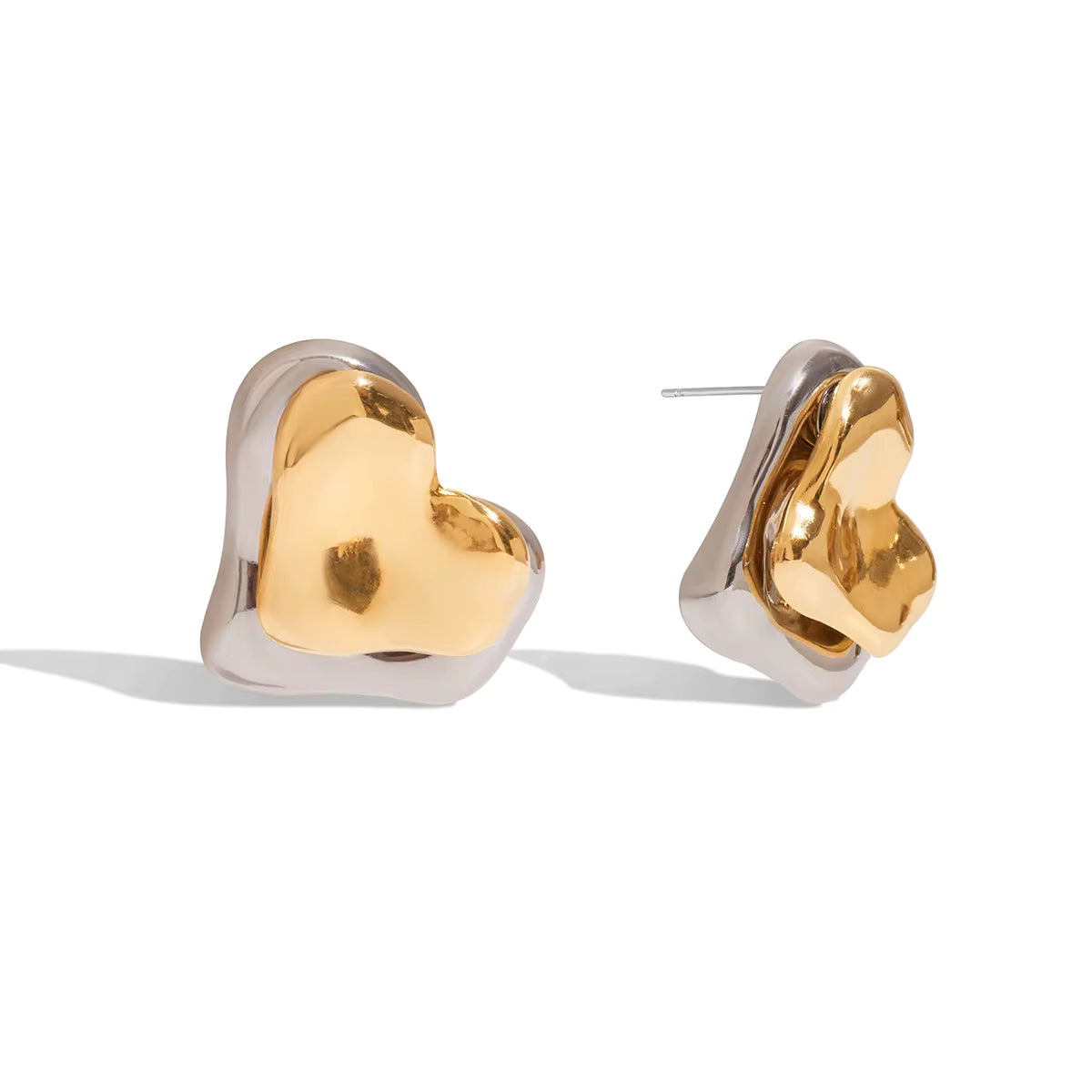 Zarcillos Diseño Corazón Corrugado | Bicolor