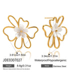 Zarcillo Grandes Flor Centro Blanco | Dorado