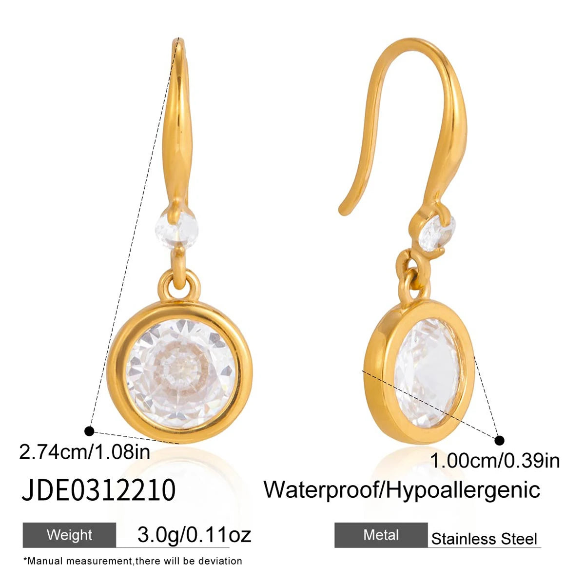Set de Tres Piezas con Dijes de Punto de Luz en Circones Circulares | Dorado