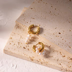 Argollas Colgantes De Perla 3 Puntos | Dorado