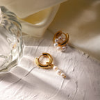 Argollas Colgantes De Perla 3 Puntos | Dorado