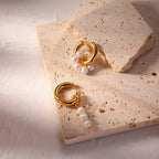 Argollas Colgantes De Perla 3 Puntos | Dorado
