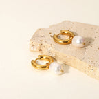 Argollas Con Perlas Blanco | Dorado