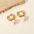 Argollas Con Perlas Blanco | Dorado