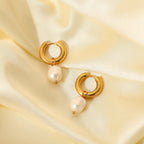 Argollas Con Perlas Blanco | Dorado