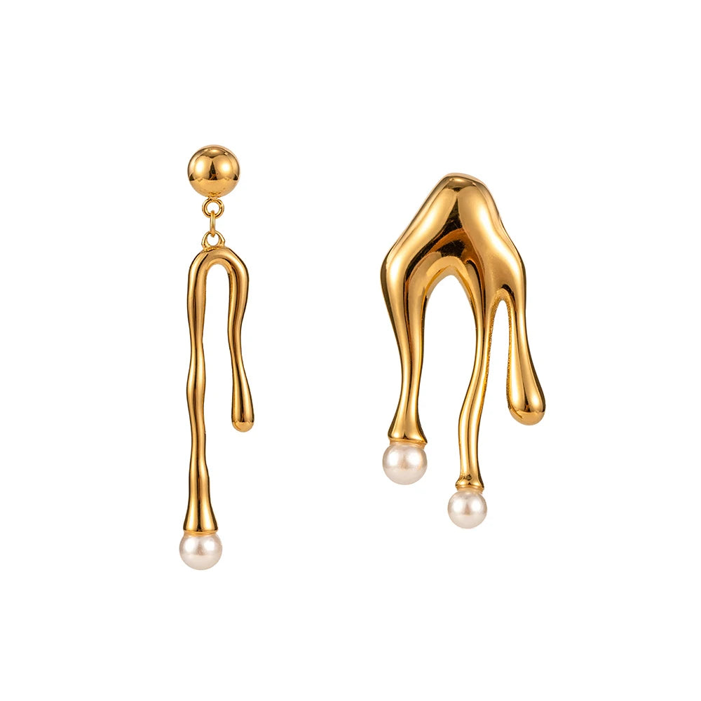 Zarcillo Con Gotas De Oro Y Perla | Dorado