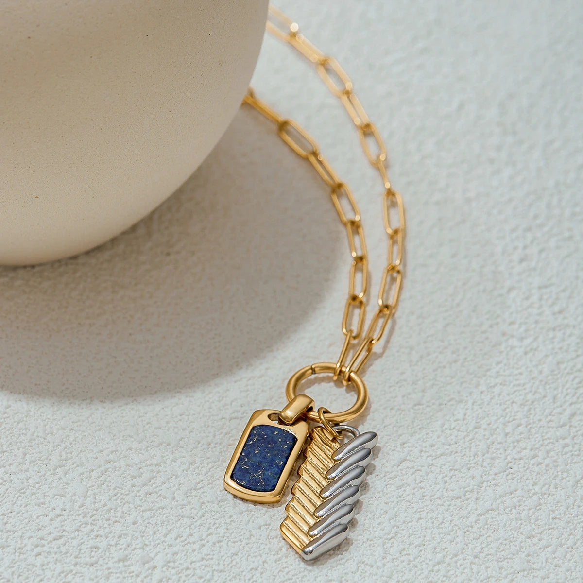 Collar De Hombre Lapislázuli 2 Dijes | Dorado
