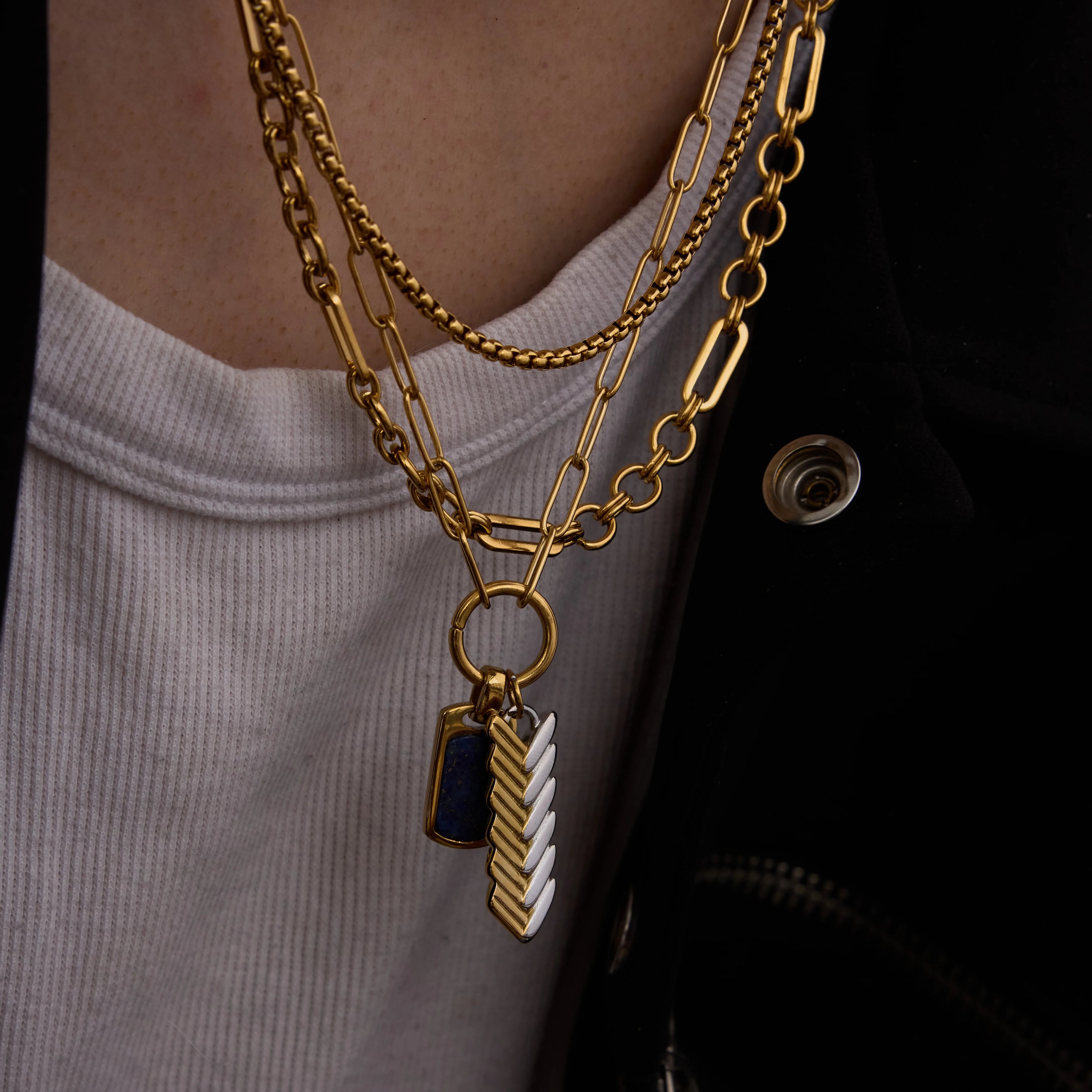 Collar De Hombre Lapislázuli 2 Dijes | Dorado