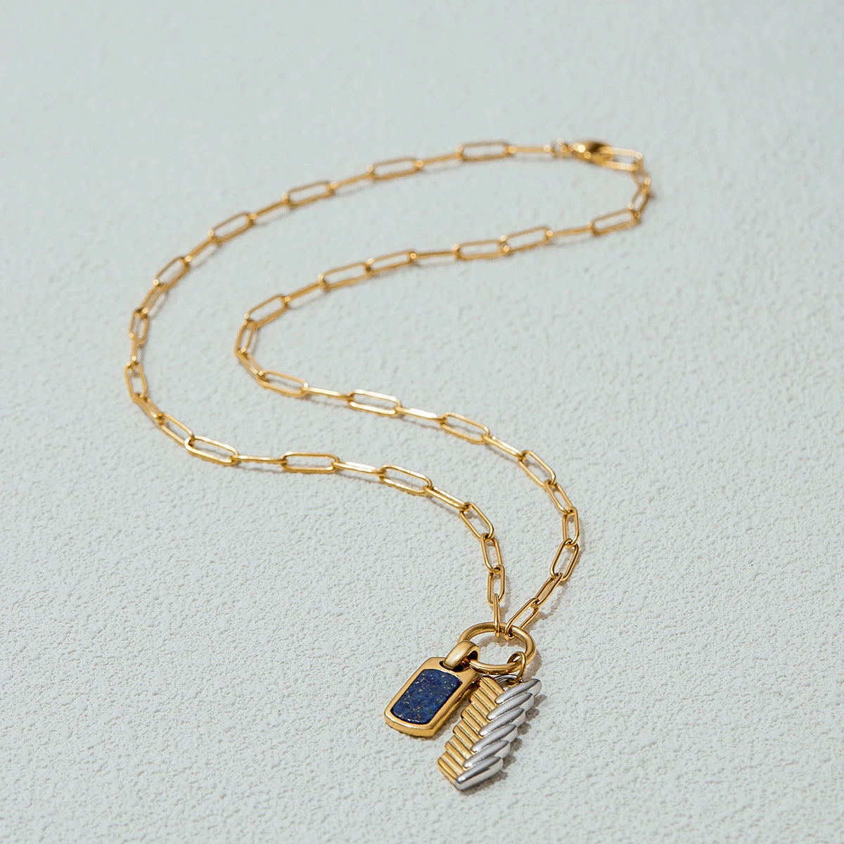 Collar De Hombre Lapislázuli 2 Dijes | Dorado