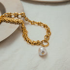 Collar Grueso Cadena Mixta Dije Perla | Dorado