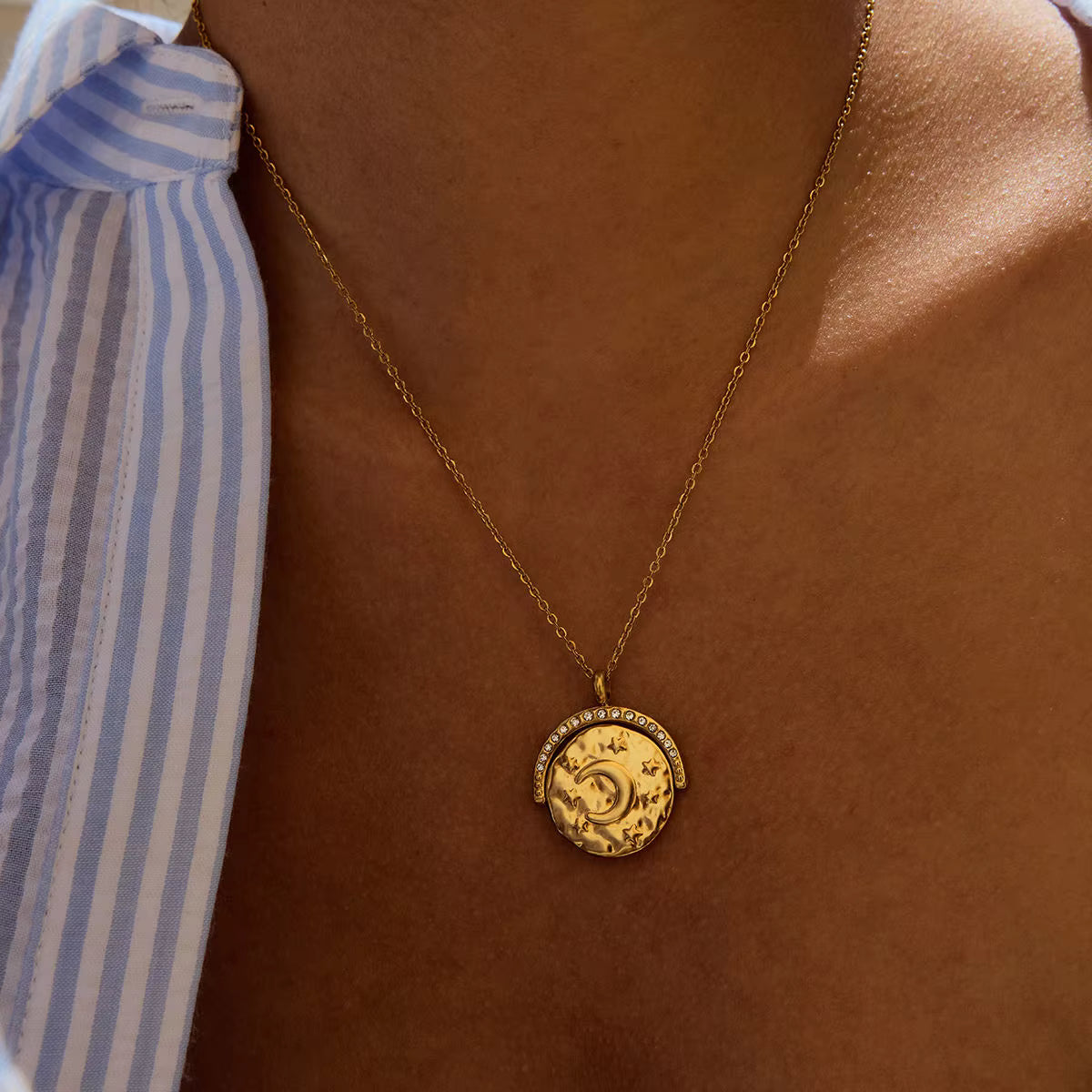 Collar Luna Brillante Sol Moneda Movible | Dorado