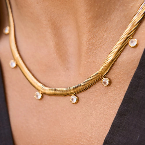 Collar tejido Serpiente con Colgantes brillantes | Dorado