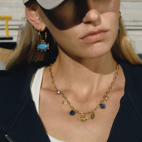 Collar Multijes Abeja Pez Ojoturco Lapislázuli Azul | Dorado