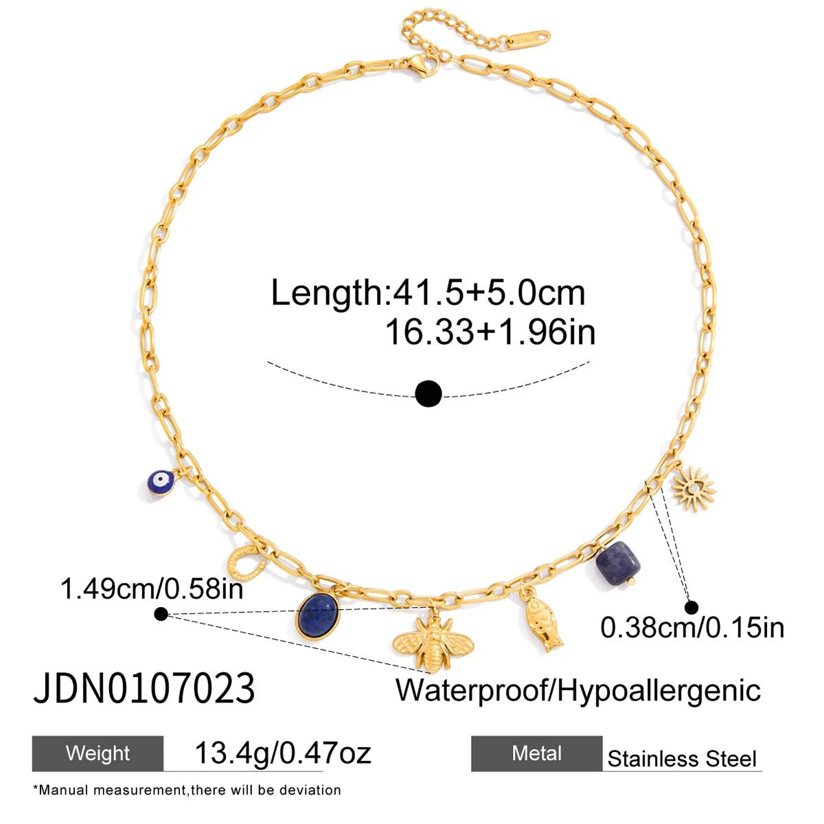 Collar Multijes Abeja Pez Ojoturco Azul | Dorado