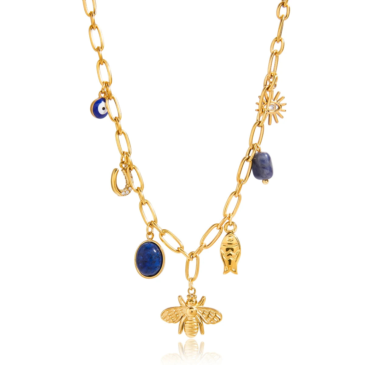 Collar Multijes Abeja Pez Ojoturco Azul | Dorado