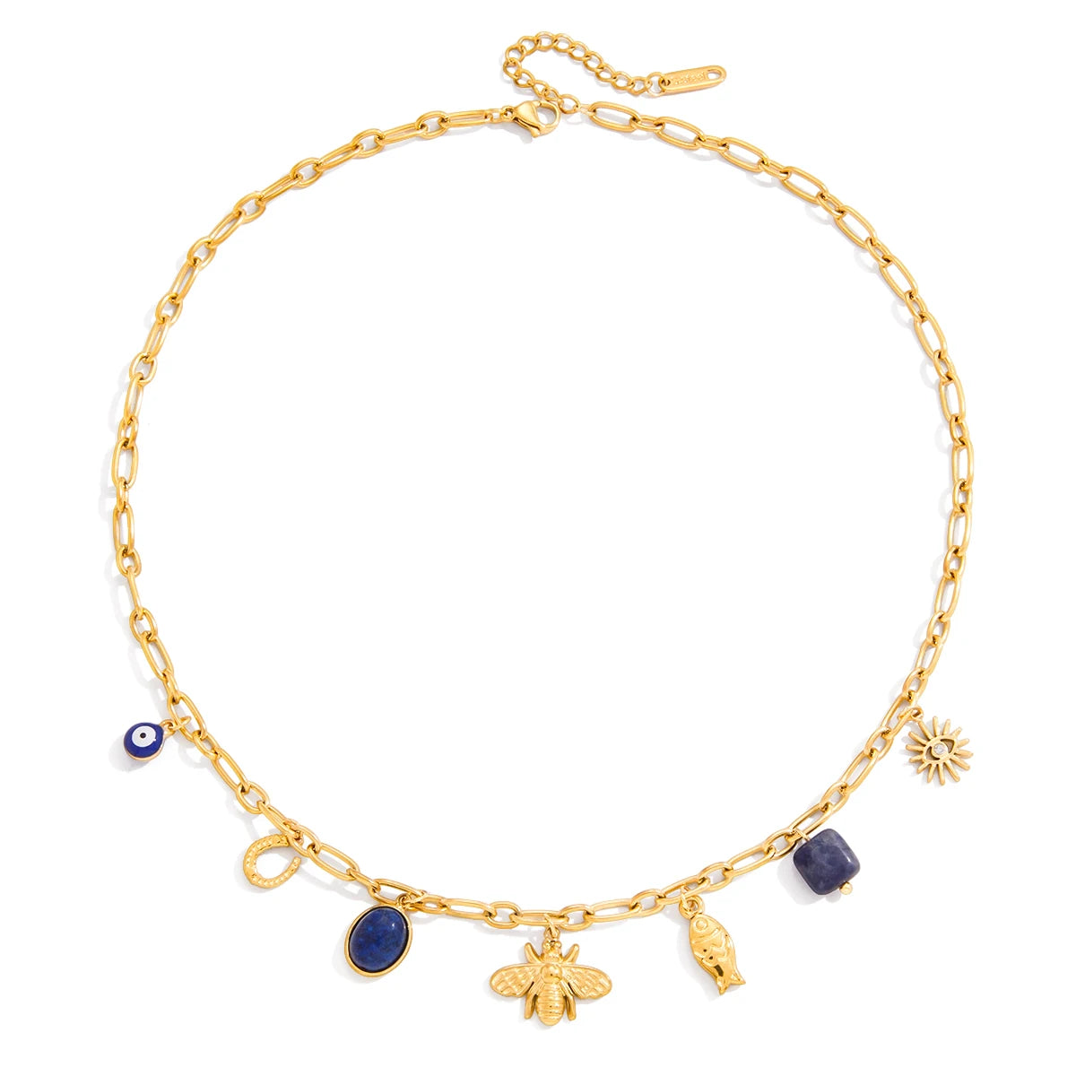Collar Multijes Abeja Pez Ojoturco Azul | Dorado