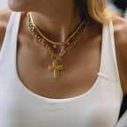 Collar Grueso Dije de Cruz - Dorado