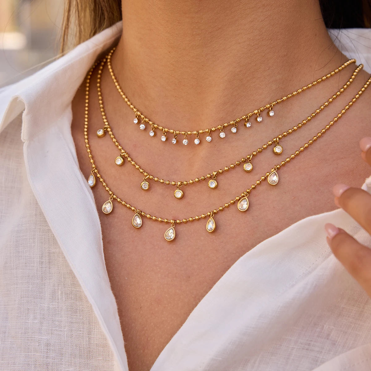 Collar 7 Brillos Puntos | Dorados