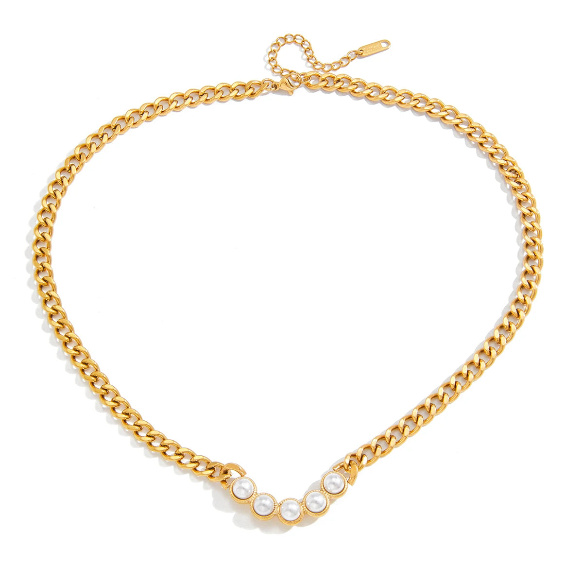 Collar Cubana Gruesa Dijes Puntos Perlados | Dorado