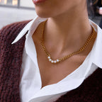 Collar Cubana Gruesa Dijes Puntos Perlados | Dorado