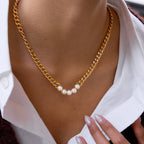 Collar Cubana Gruesa Dijes Puntos Perlados | Dorado