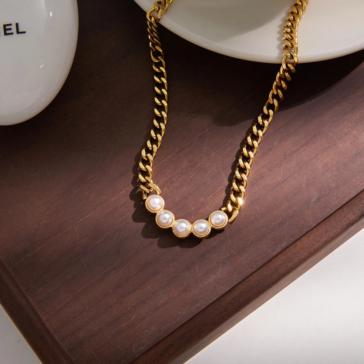 Collar Cubana Gruesa Dijes Puntos Perlados | Dorado