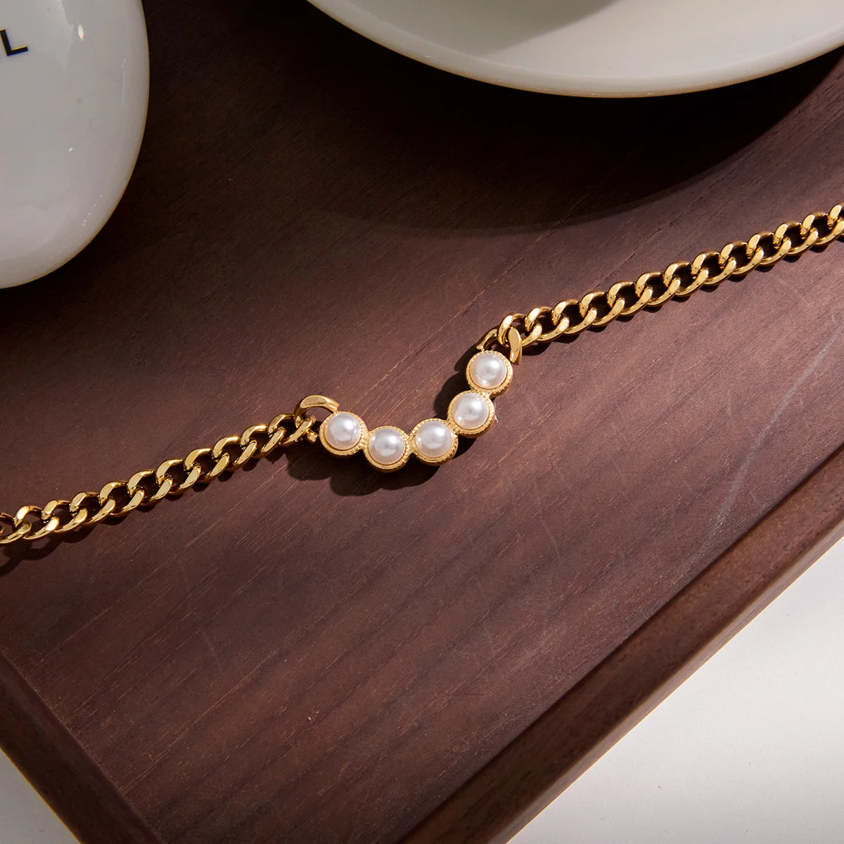 Collar Cubana Gruesa Dijes Puntos Perlados | Dorado