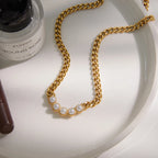 Collar Cubana Gruesa Dijes Puntos Perlados | Dorado