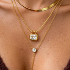Collar Lujo Dije Grande Brillo Rectangular | Dorado