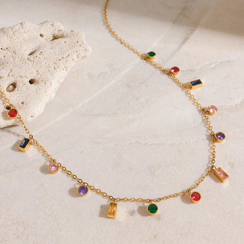 Collar Multijes Circonia Colores | Dorado