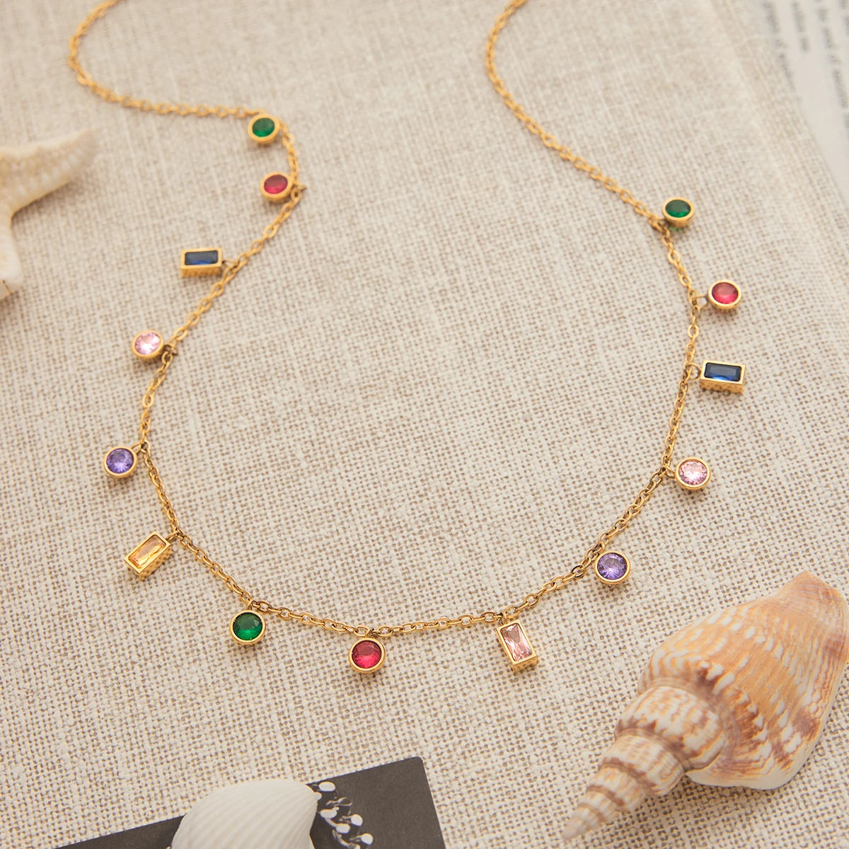 Collar Multijes Circonia Colores | Dorado