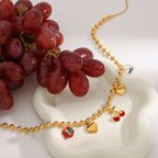 Collar Multi Dijes Rojo Cereza Cadena Puntos | Dorado